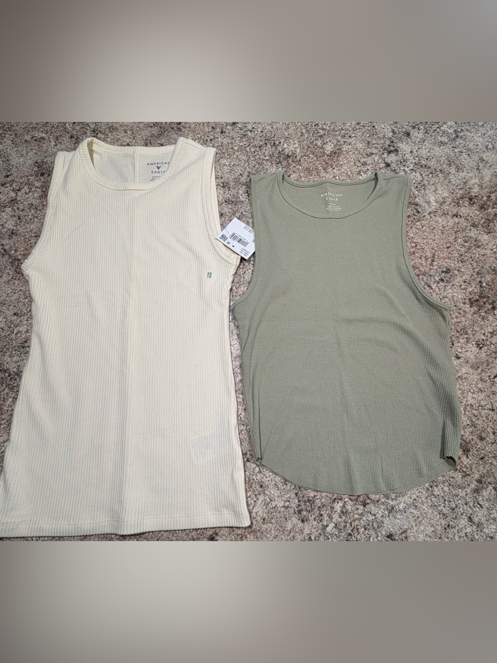 American Eagle Outfitters Ribbed Tank Tops in Cream and Olive Green